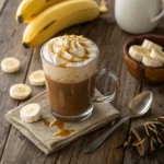Banana Coffee Syrup: A Flavor Twist Your Mornings Need 6 Banana coffee syrup in a glass mug with frothy milk and banana garnish