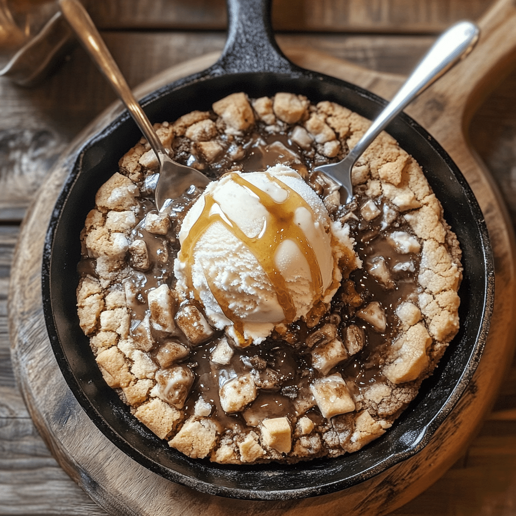 How to Make a Cookie in a Frying Pan (No Oven Needed!) 9 skillet cookie topped with ice cream served in a pan