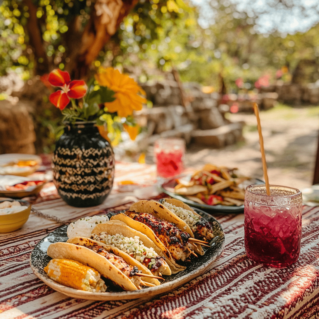 Mexican Elote: A Bold, Creamy Classic That Captures the Heart of Street Food 8 Serving Mexican elote with tacos and drinks