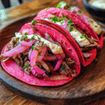 Tacos Rojos Potosinos – The Authentic Guide to Mexico’s Red Tortilla Delight 6 Tacos Rojos Potosinos with red tortillas and fresh toppings