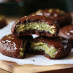 Freshly baked Chocolate Pistachio Kunafa Cookies on tray