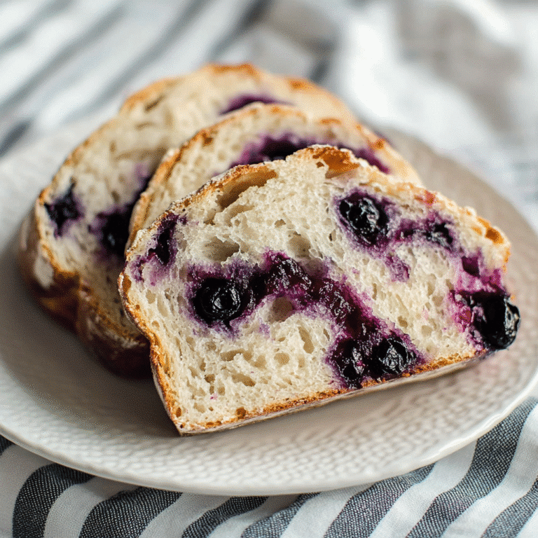 Blueberry lemon sourdough bread sliced on a wooden board