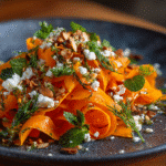 carrot ribbon salad with goat cheese and nuts