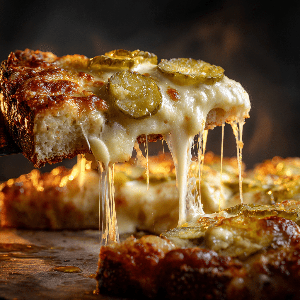 Slice of Pickle Ranch Pizza being lifted