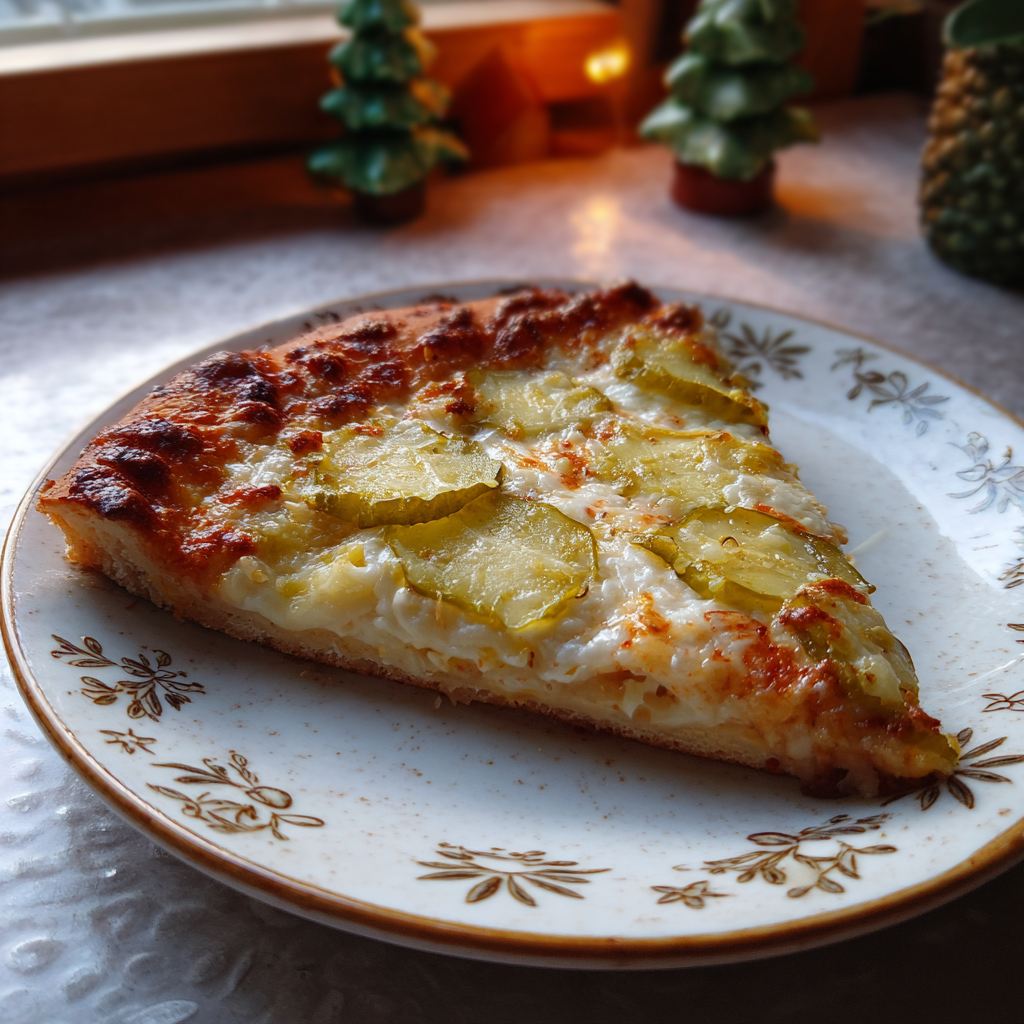Cold leftover Pickle Ranch Pizza on plate