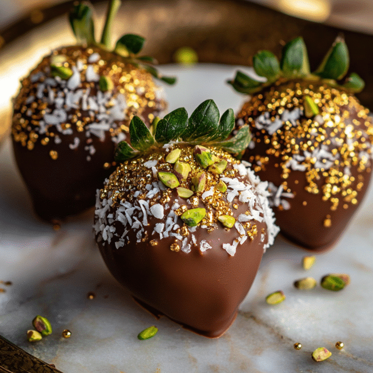Dubai chocolate covered strawberries with pistachios and gold flakes