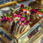 Dubai Chocolate Strawberries – The Luxe Treat Everyone’s Talking About 6 Dubai chocolate strawberries in gold and rose velvet box