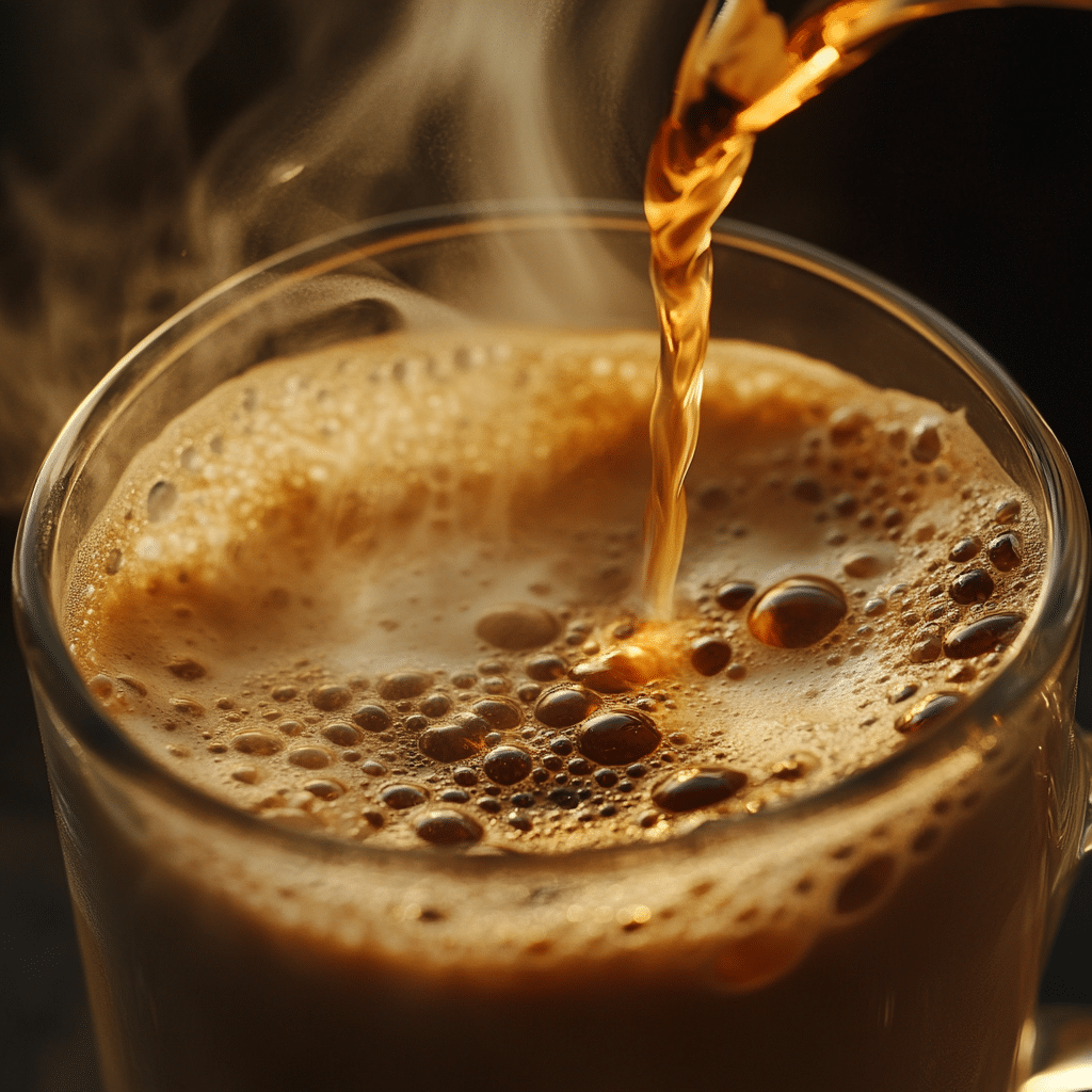 espresso pouring into pistachio milk