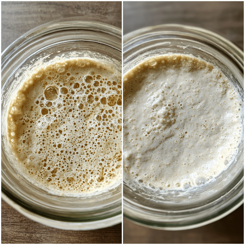 bubbly gluten free sourdough starter in a jar