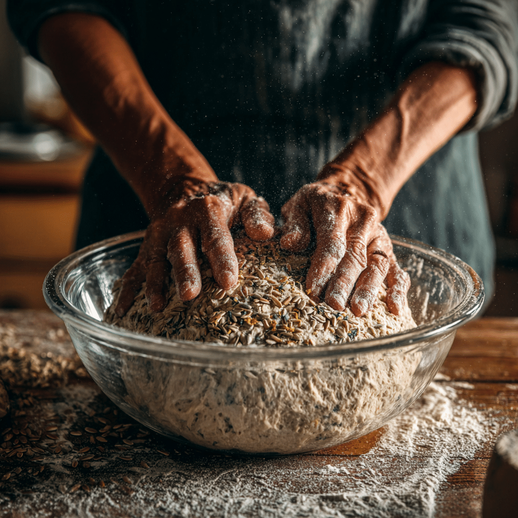 Kneading high-fiber sourdough dough