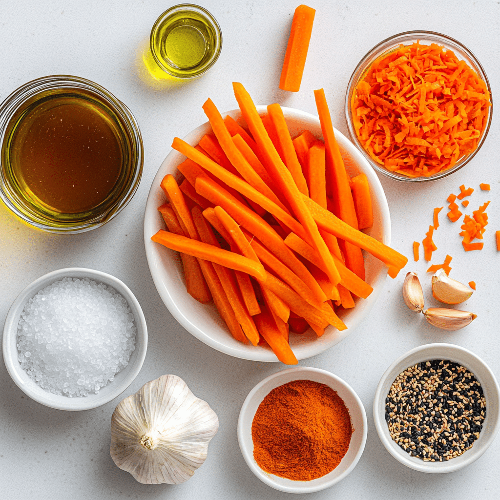 Korean Carrot Salad – The Bold, Crunchy Delight You Didn't Know You Needed 2 Korean Carrot Salad ingredients laid out