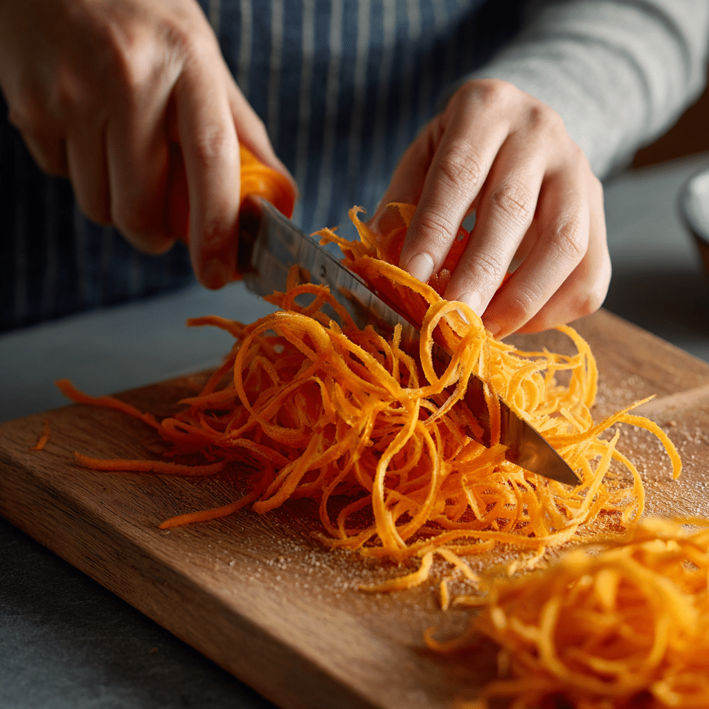 making carrot ribbons with vegetable peeler