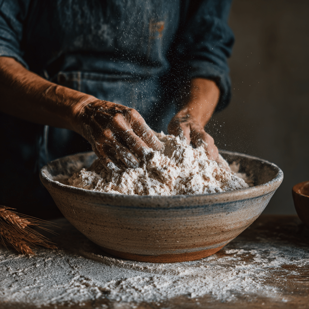 Making sourdough discard soda bread dough