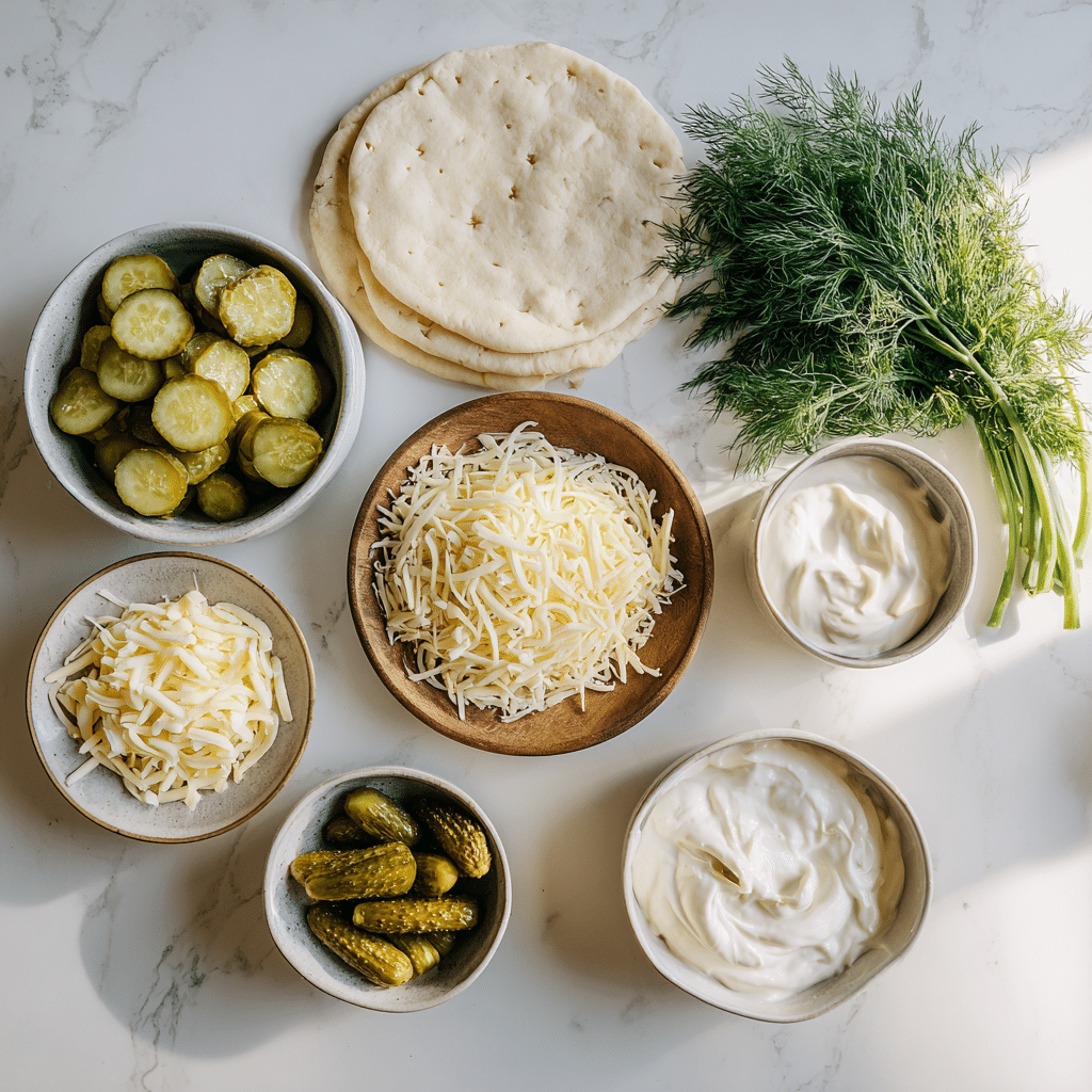 Ingredients for homemade Pickle Pizza