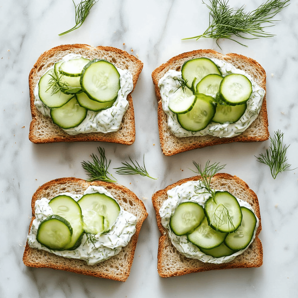 Zesty Creamy Dill Pickle Sandwich 6 pickle sandwich with creamy white spread with herbs (dill/chive).