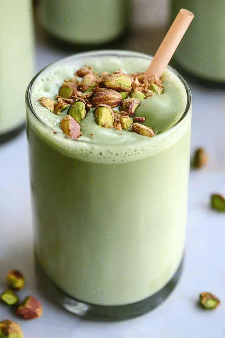 Pistachio Matcha Latte – The Creamy Green Fusion Taking Over Cafés 6 A close-up of a hot pistachio matcha latte with matcha dusting