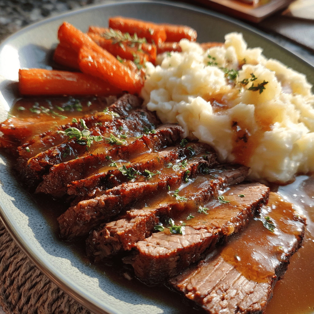 Instant Pot Beef Brisket Recipe – The Best 7-Step Guide for Tender Perfection 9 Served Instant Pot beef brisket recipe with sides