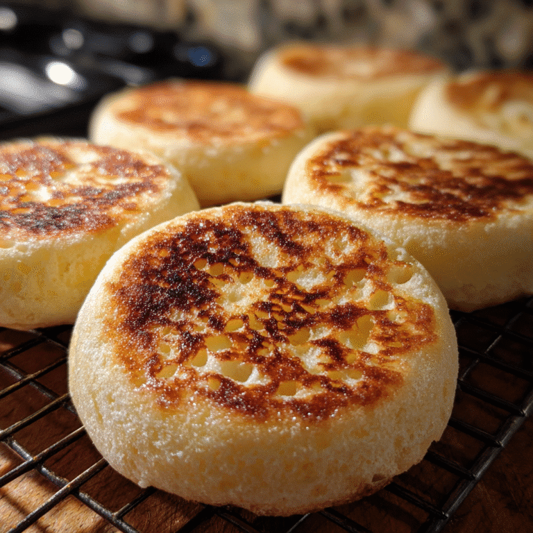 sourdough discard English muffins close-up golden crust