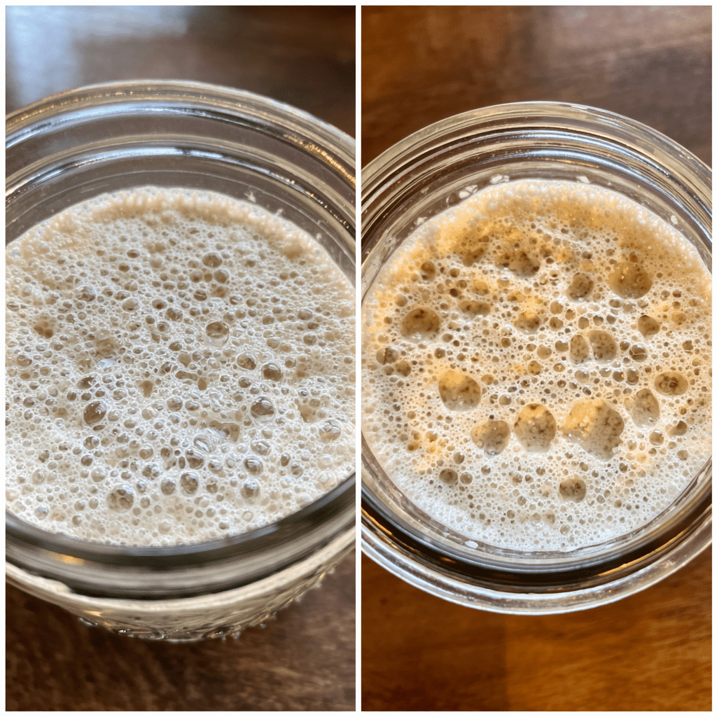 sourdough starter bubbling in a glass