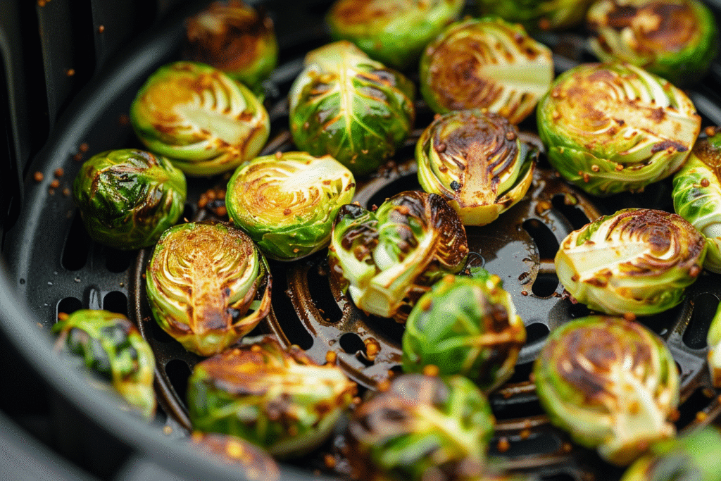 Brussels sprouts cooking in air fryer