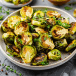 Plated air fryer Brussels sprouts