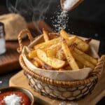 Crispy homemade air fryer French fries served in a basket
