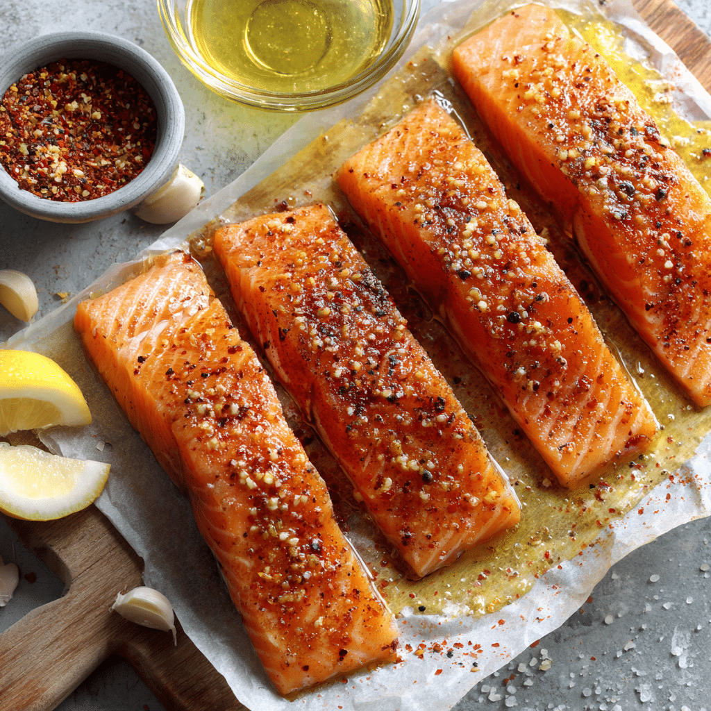 seasoned raw salmon ready for air fryer