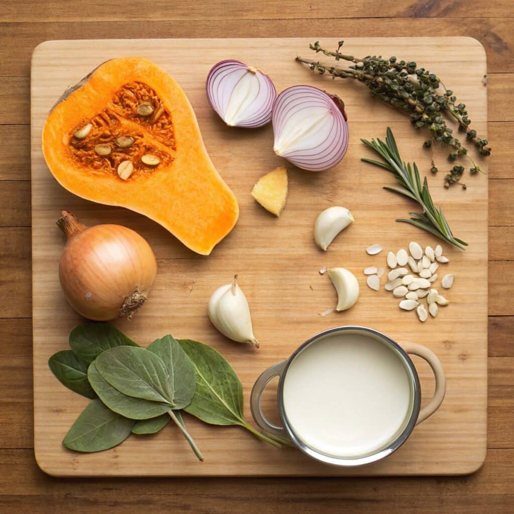 butternut squash soup ingredients on counter