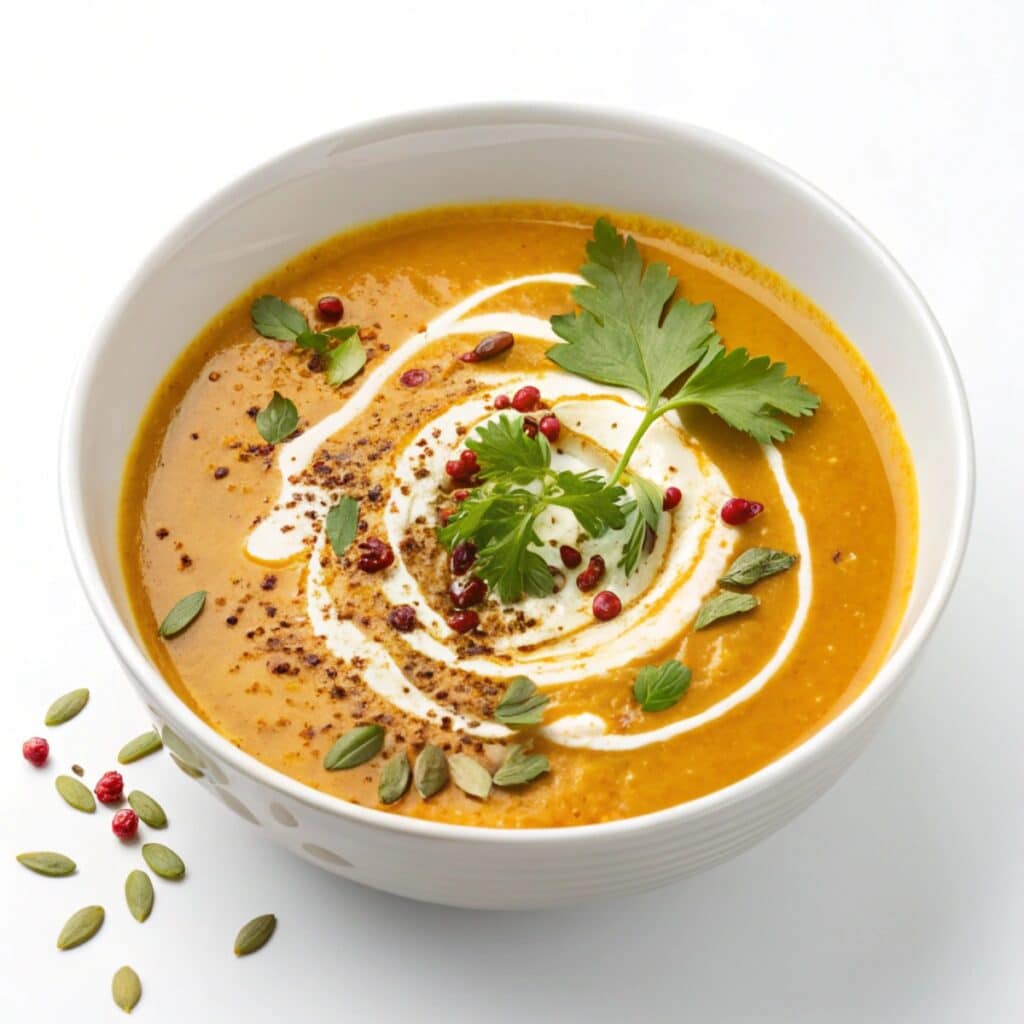 butternut squash soup with gourmet toppings