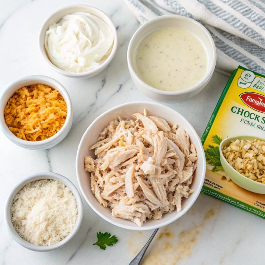 Ingredients for Dolly's chicken and stuffing casserole