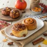 Variety of flavored air fryer cinnamon rolls on plate