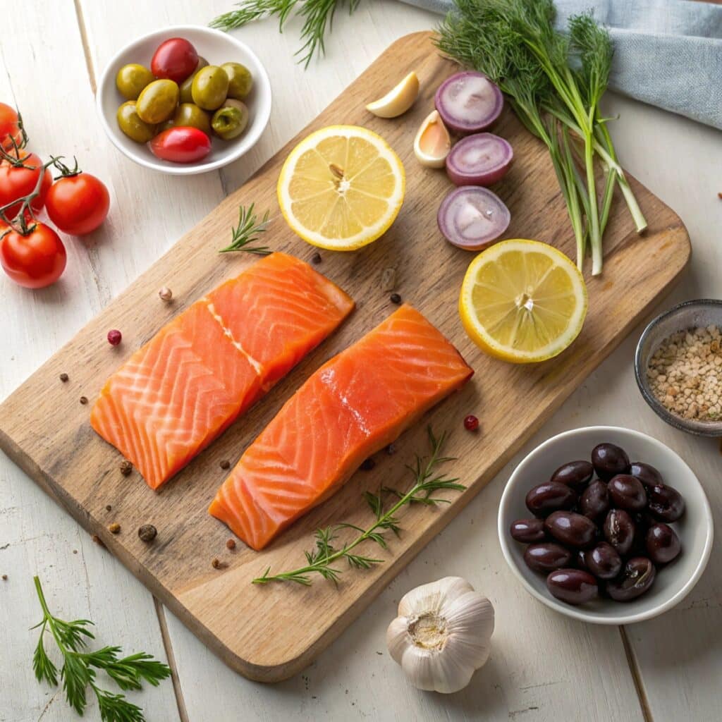 Ingredients for Mediterranean salmon recipe