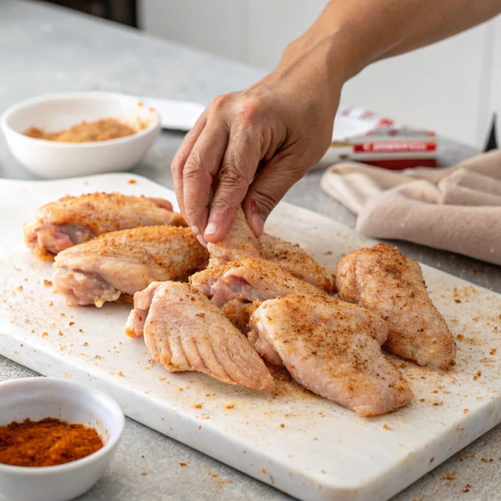 Patting chicken wings dry before air frying