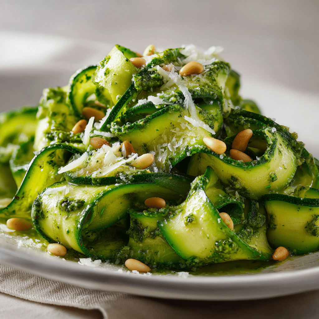 zucchini ribbon salad with basil pesto