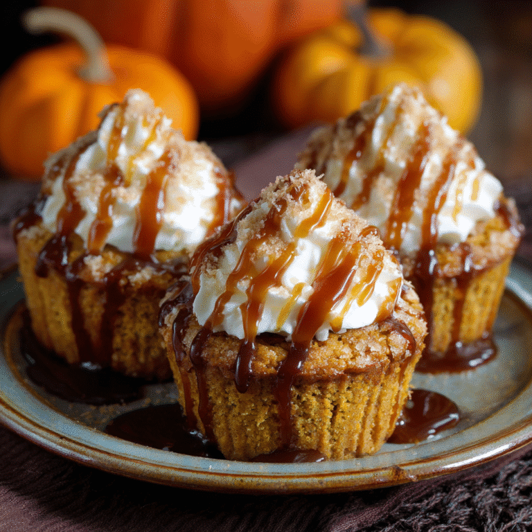 Delicious pumpkin cheesecake muffins topped with whipped cream and caramel drizzle, perfect for a cozy fall treat.