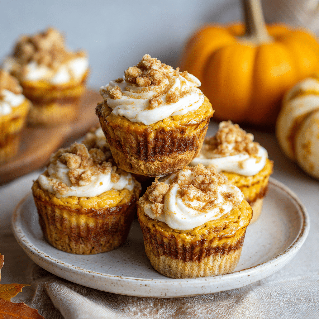 Delicious pumpkin cheesecake muffins topped with whipped cream and caramel drizzle