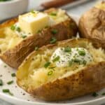 Air fryer baked potatoes with crispy skin and fluffy insides