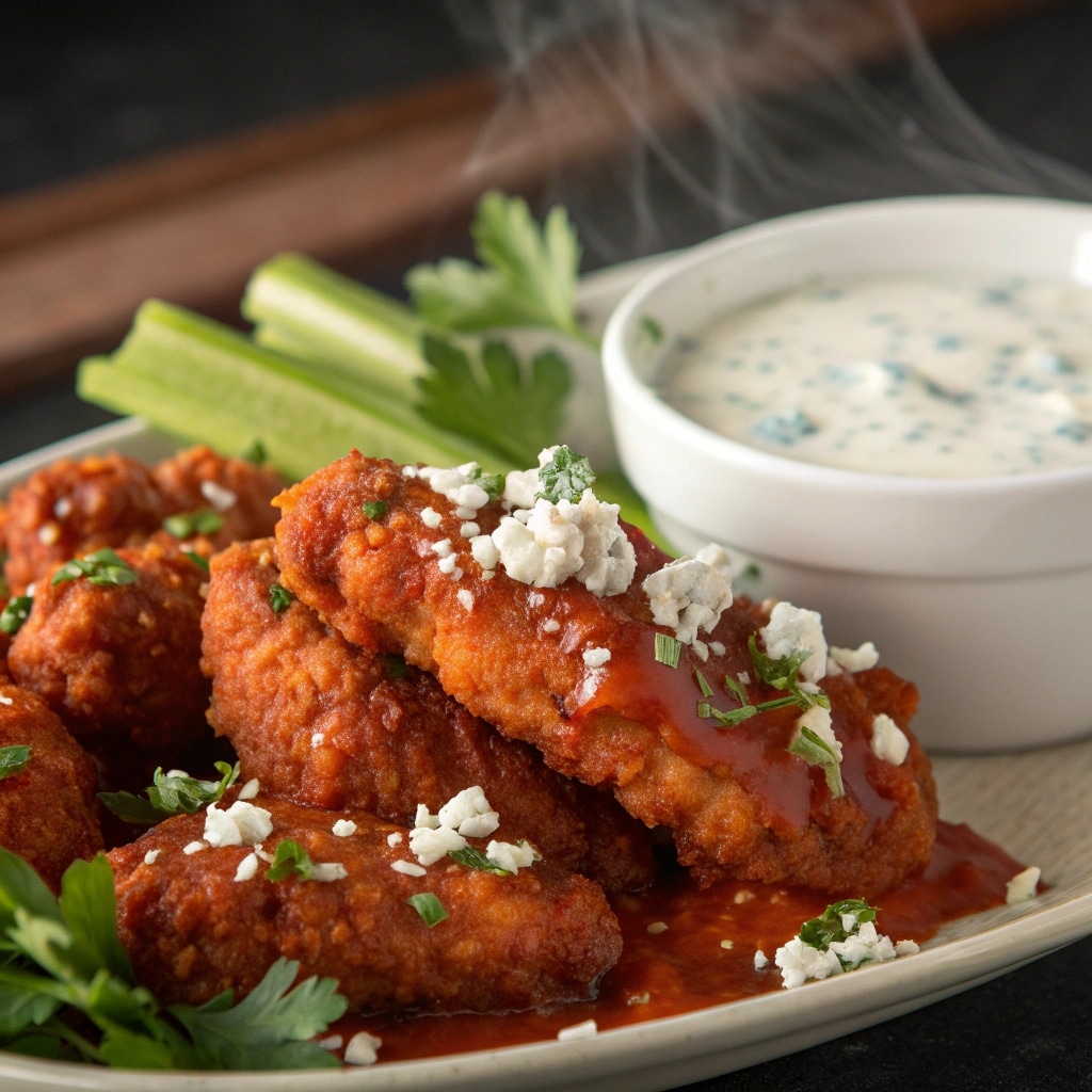 Buffalo air fryer chicken tenders with dipping sauce