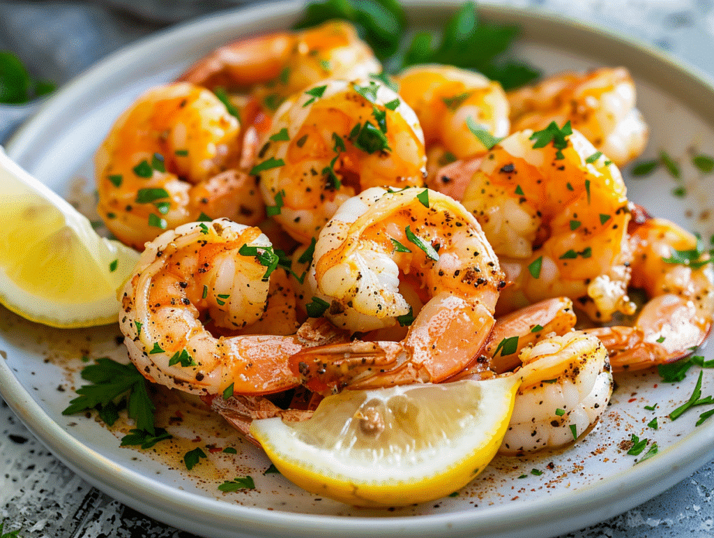 Garlic butter air fryer shrimp with lemon