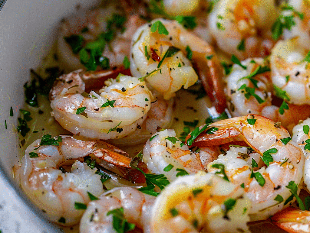 Preparing air fryer shrimp with garlic and herbs