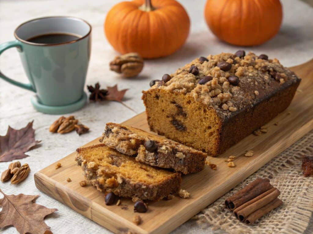 Pumpkin bread with streusel and nuts on top