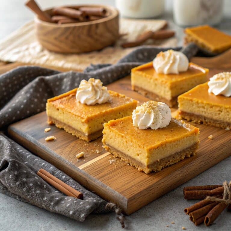 Pumpkin pie bars recipe with creamy filling and golden crust