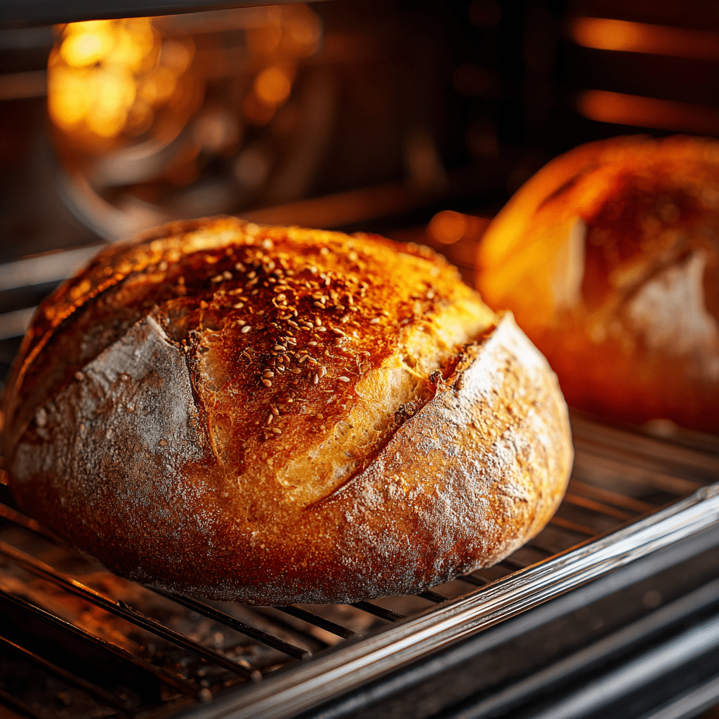 pumpkin sourdough baking in oven