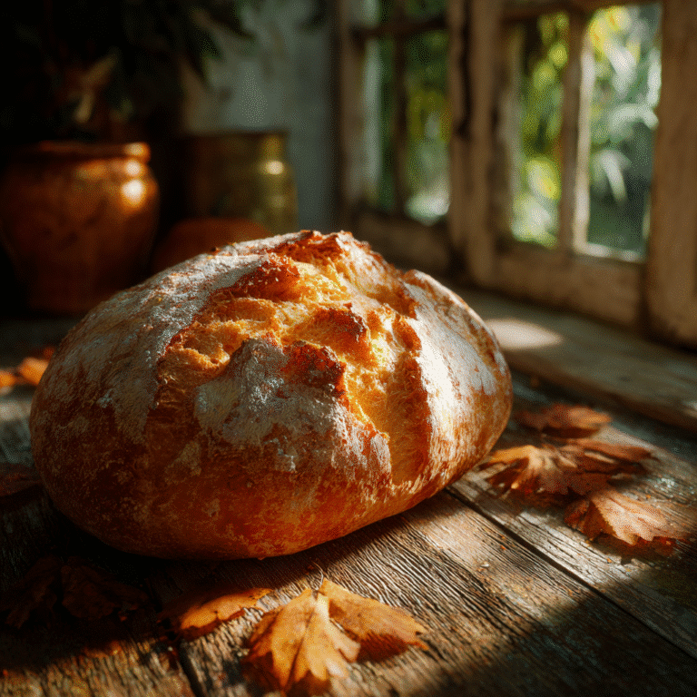 pumpkin sourdough loaf on wooden table