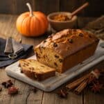 Freshly baked Raisin Pumpkin Spice Bread close-up