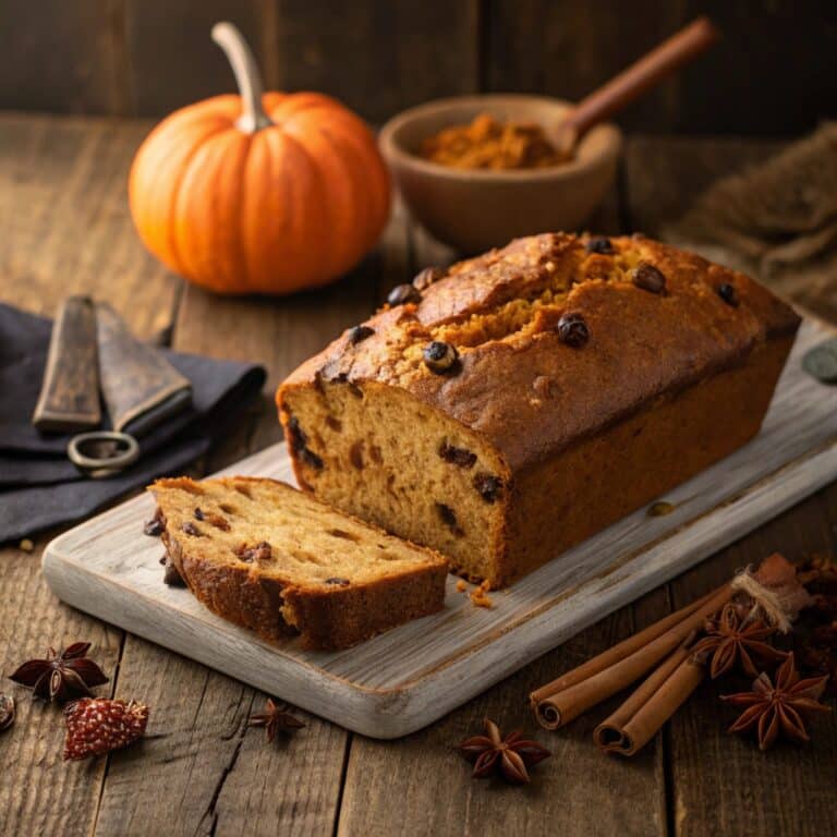 Freshly baked Raisin Pumpkin Spice Bread close-up