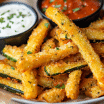 Air fryer zucchini fries with dipping sauces
