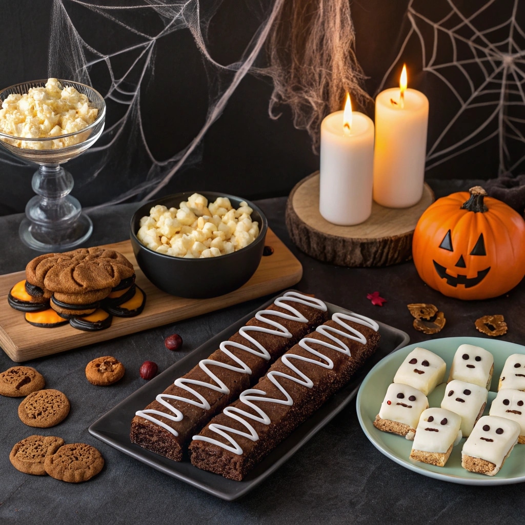 Haunted Popcorn with Ghost Brownies and Mummy Hot Dogs
