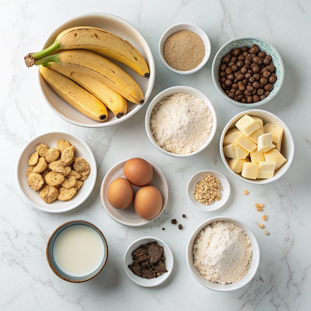 Ingredients for Banana Bread Cookies on a marble surface