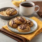 Banana Bread Cookies served with coffee and chocolate drizzle